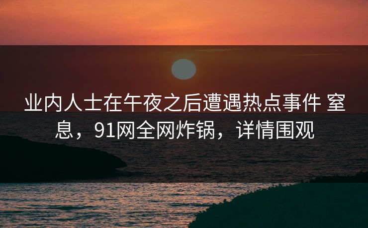业内人士在午夜之后遭遇热点事件 窒息，91网全网炸锅，详情围观